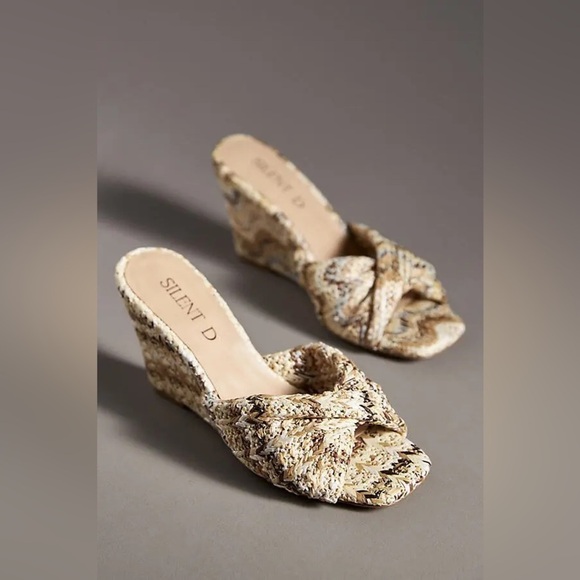 New 37 6.5 Anthropologie silent d Katia wedge sandals raffia tan brown cream - Picture 1 of 17